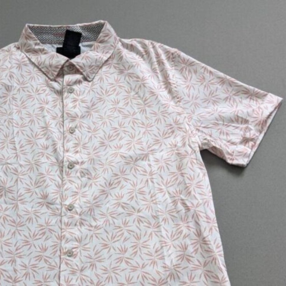Magaschoni Man Size SMALL Button Shirt White Salmon Short Sleeve Tropical NEW Co